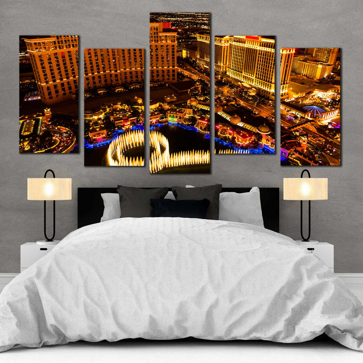 Beautiful 5 Panel Canvas Prints of Night View of Las Vegas City Skyline –  Dwallart