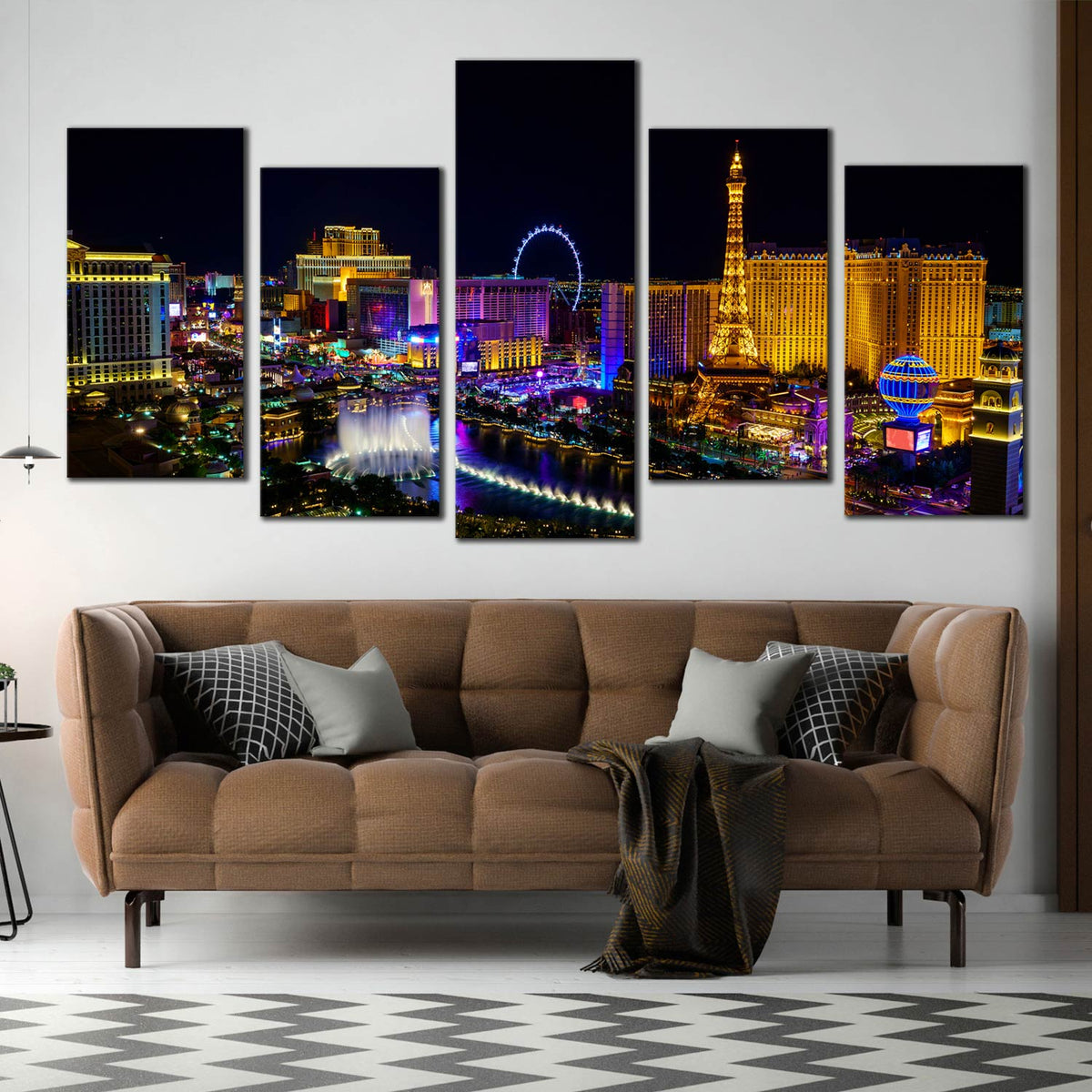 Beautiful 5 Panel Canvas Prints of Night View of Las Vegas City Skyline –  Dwallart