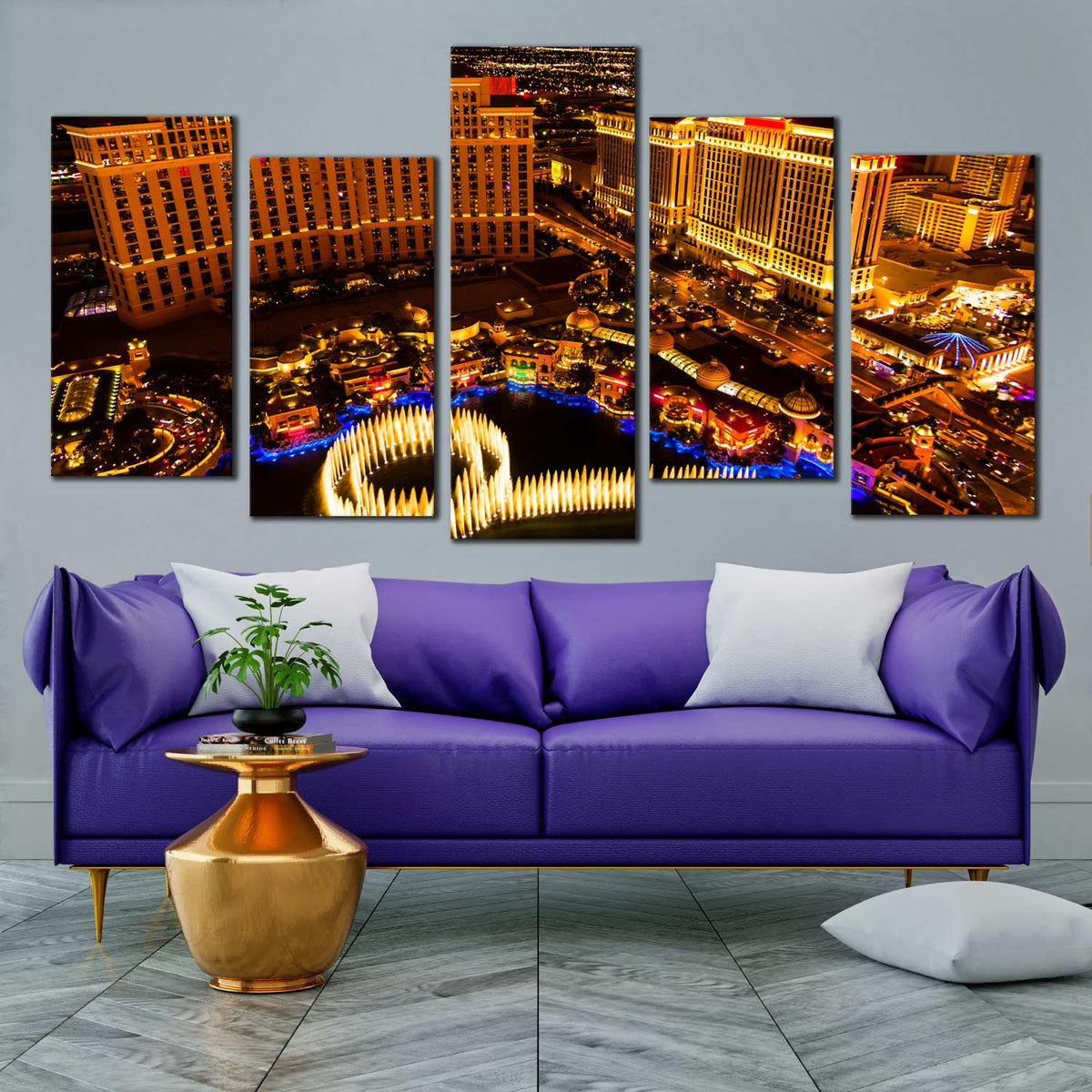 Beautiful 5 Panel Canvas Prints of Night View of Las Vegas City Skyline –  Dwallart