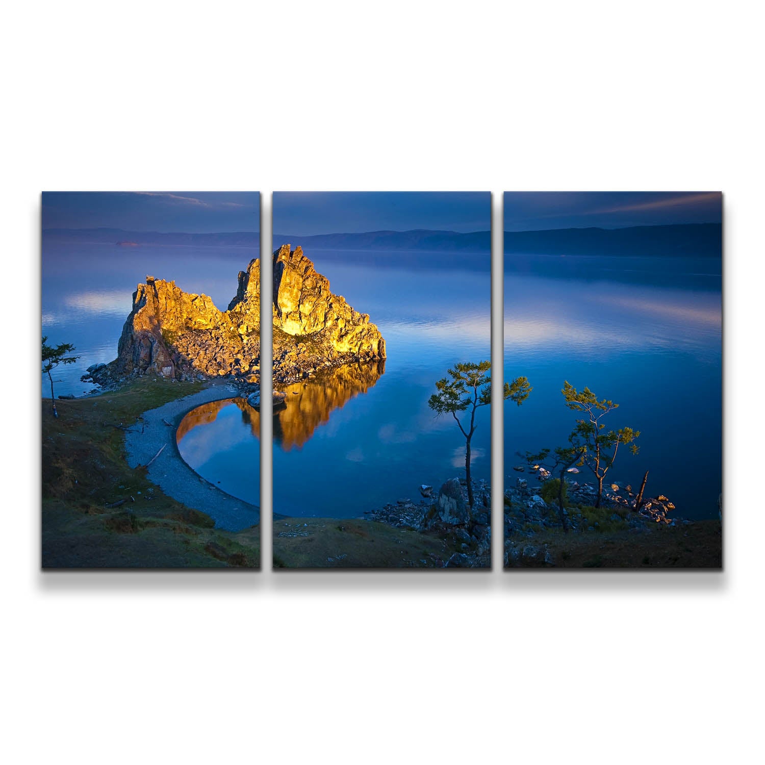 Beach Cliff Canvas Wall Art Shaman Mountain Canvas Set Blue Lake Bai Dwallart