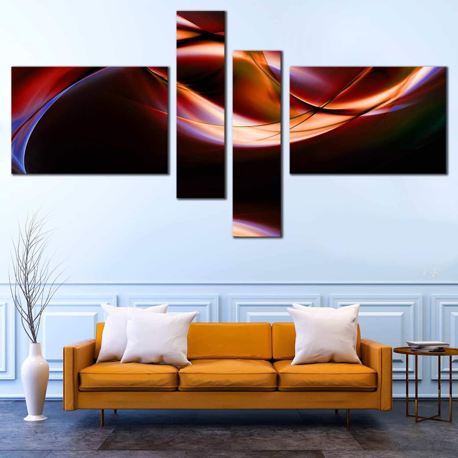 Abstract Waves Canvas Wall Art Blue Abstract Digital Illustration