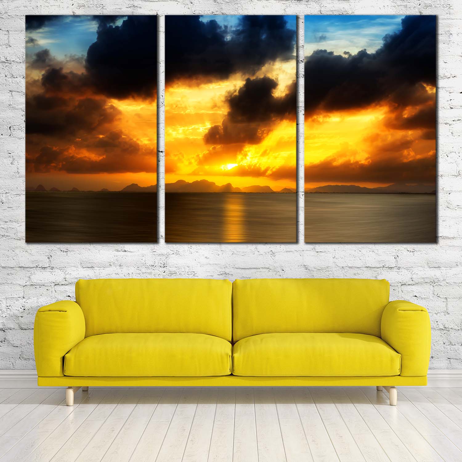 canvas triptych wall art  Clouds of Colour countryside paintings